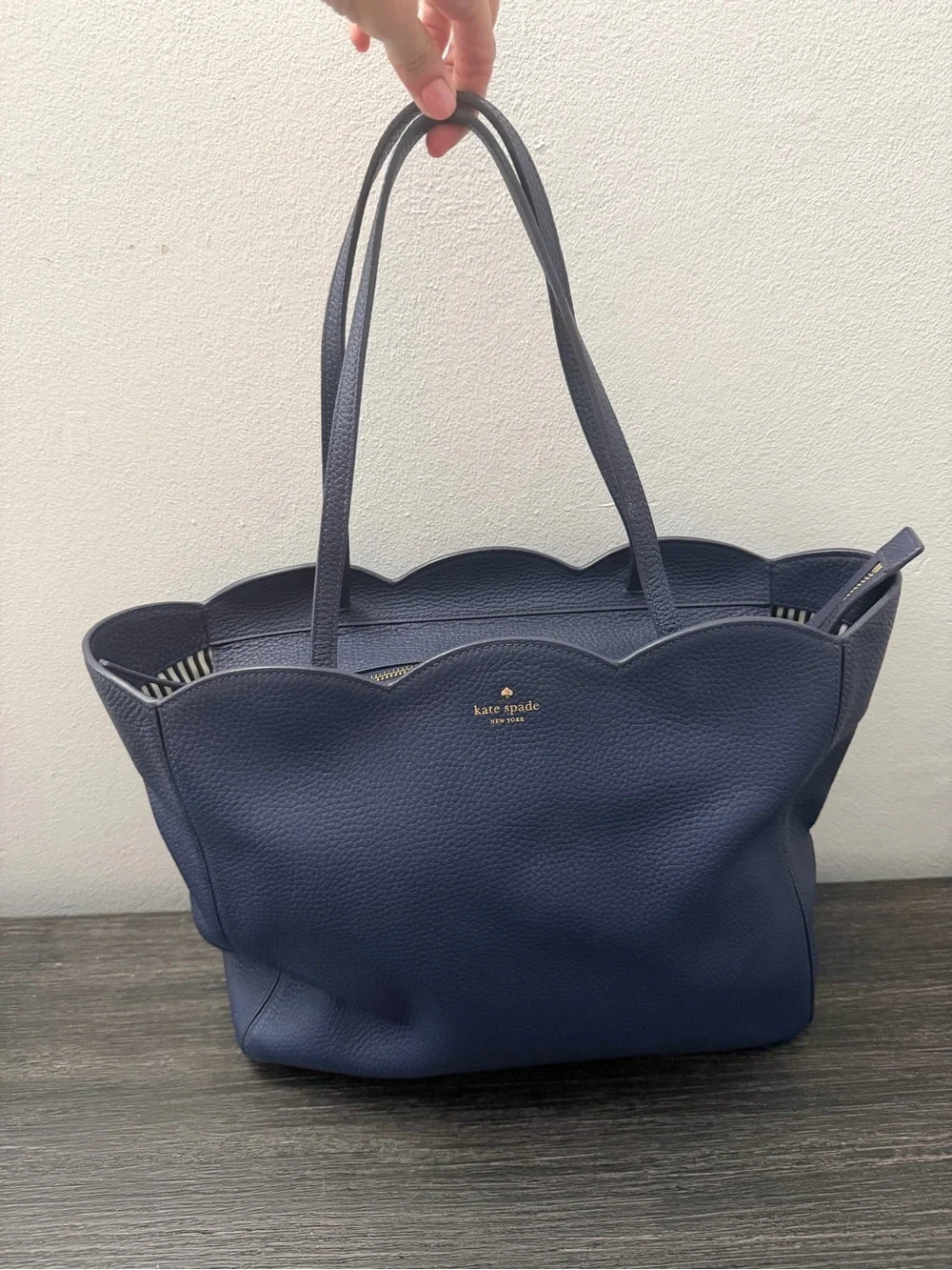 kate spade Navy Scallop-Edge Pebbled Leather Tote